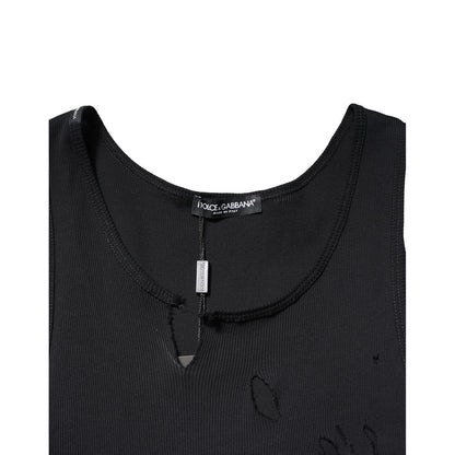 Dolce & Gabbana Black Cotton Rip Style Sleeveless Men Tank T-shirt