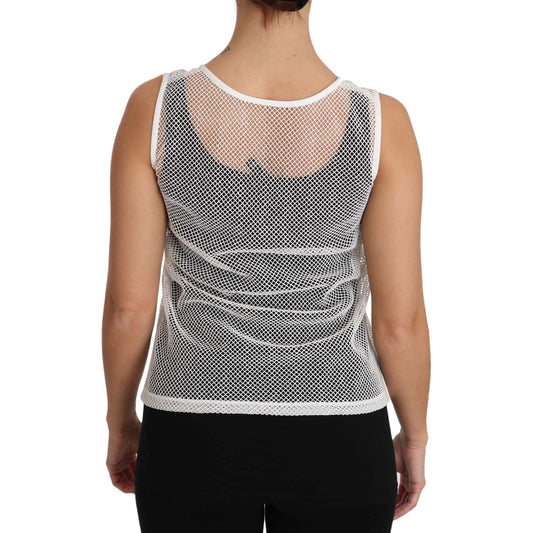 Dolce & Gabbana White Net Transparent Sleeveless Tank Top TSH2963-36