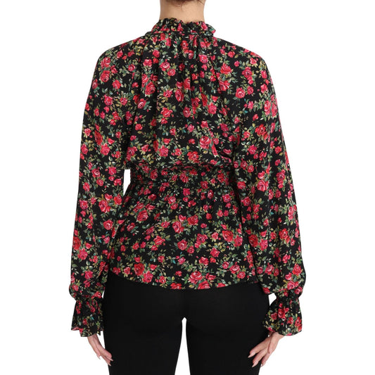 Dolce & Gabbana Black Rose Print Floral Shirt Top Blouse TSH3131-36