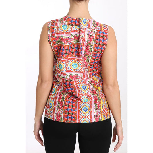 Dolce & Gabbana Carretto Print Pure Cotton Tank Top Floral Blouse TSH3138-44