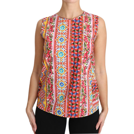 Dolce & Gabbana Carretto Print Pure Cotton Tank Top Floral Blouse TSH3138-44