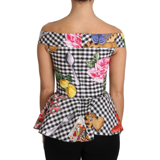 Dolce & Gabbana Black and White Corset Blouse Sicily Lemon Check Top TSH3084-36