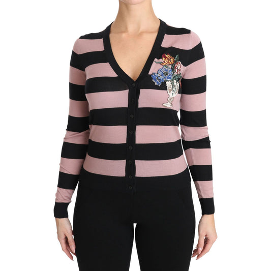 Dolce & Gabbana Pink Floral Cashmere Cardigan Sweater TSH3130-36