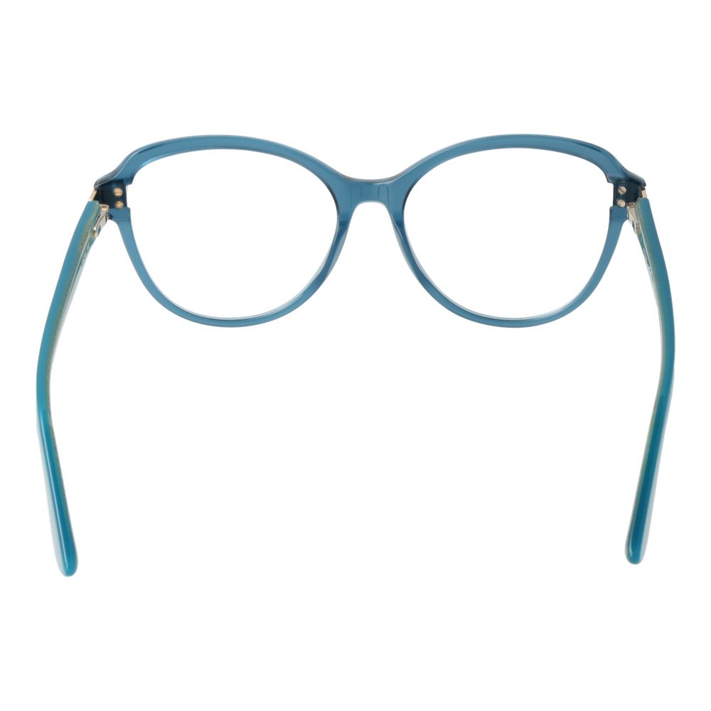 Guess Turquoise Women Glasses Frame, acetate full-rim design with demo plastic lenses, round style, spring hinge, size 55-16-140.
