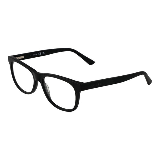 Guess Black Unisex Glasses Frame in full-rim acetate with demo lenses, square style, spring hinge, 51mm width, 140mm temples length.