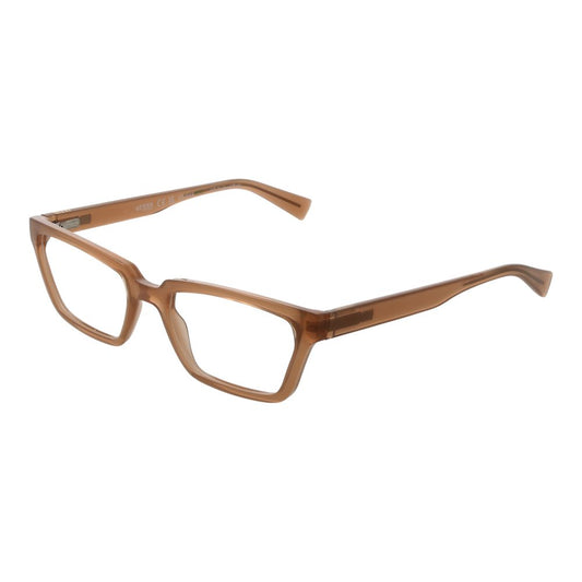 Guess Beige Women Glasses Frame in full-rim rectangle style with plastic lenses and spring hinge, ideal for stylish everyday wear.