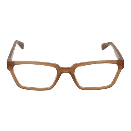 Alt Tag: Guess Beige Women Glasses Frame, full-rim rectangle style with plastic material, demo lenses, and spring hinge in a beige color.