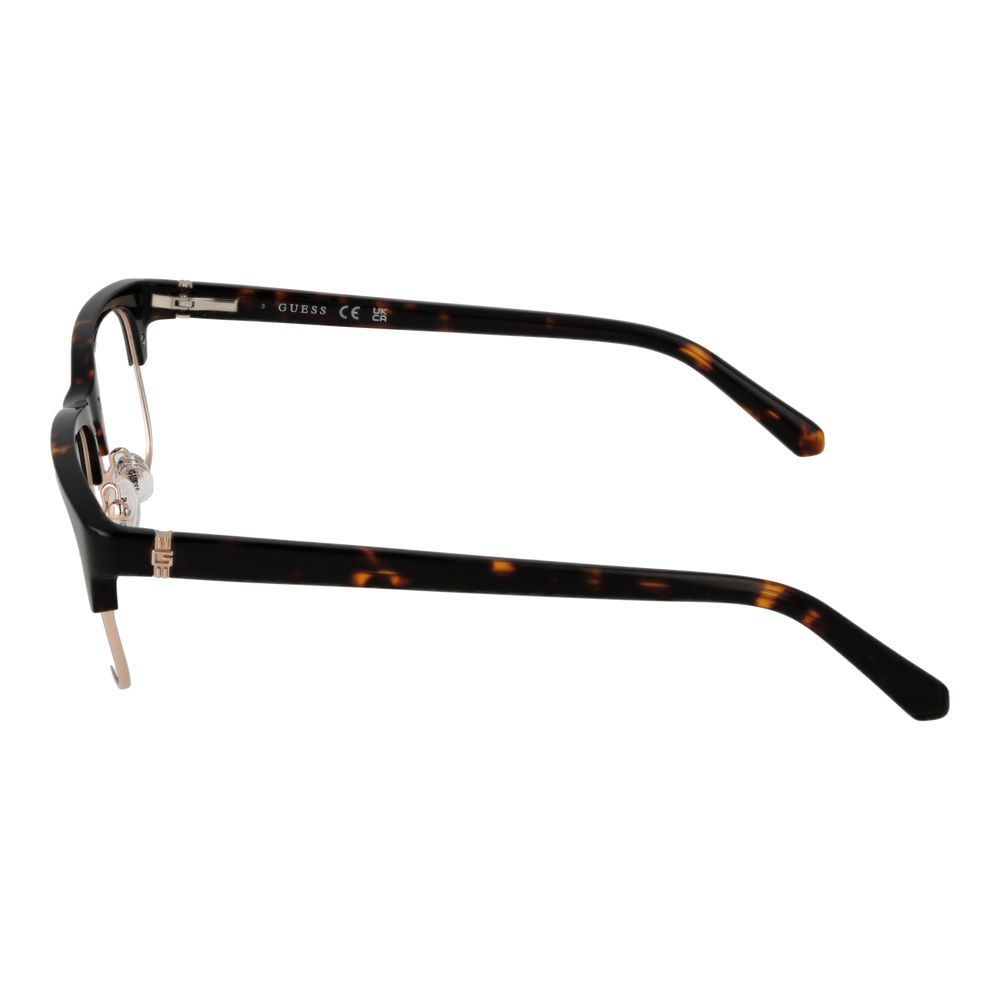 Side view of Guess Brown Women Glasses Frame with full-rim browline style, spring hinge, and tortoiseshell temples made of metal and plastic.