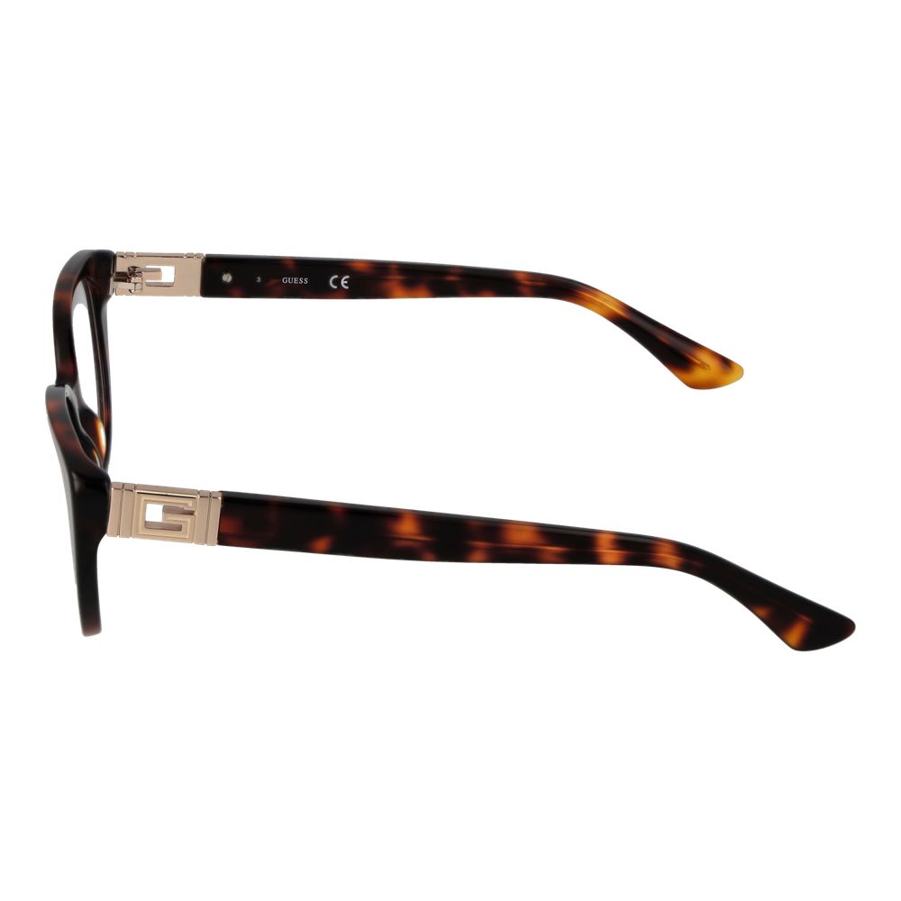 Side view of Guess Brown Women Glasses Frame with full-rim plastic cat-eye design and demo lenses.