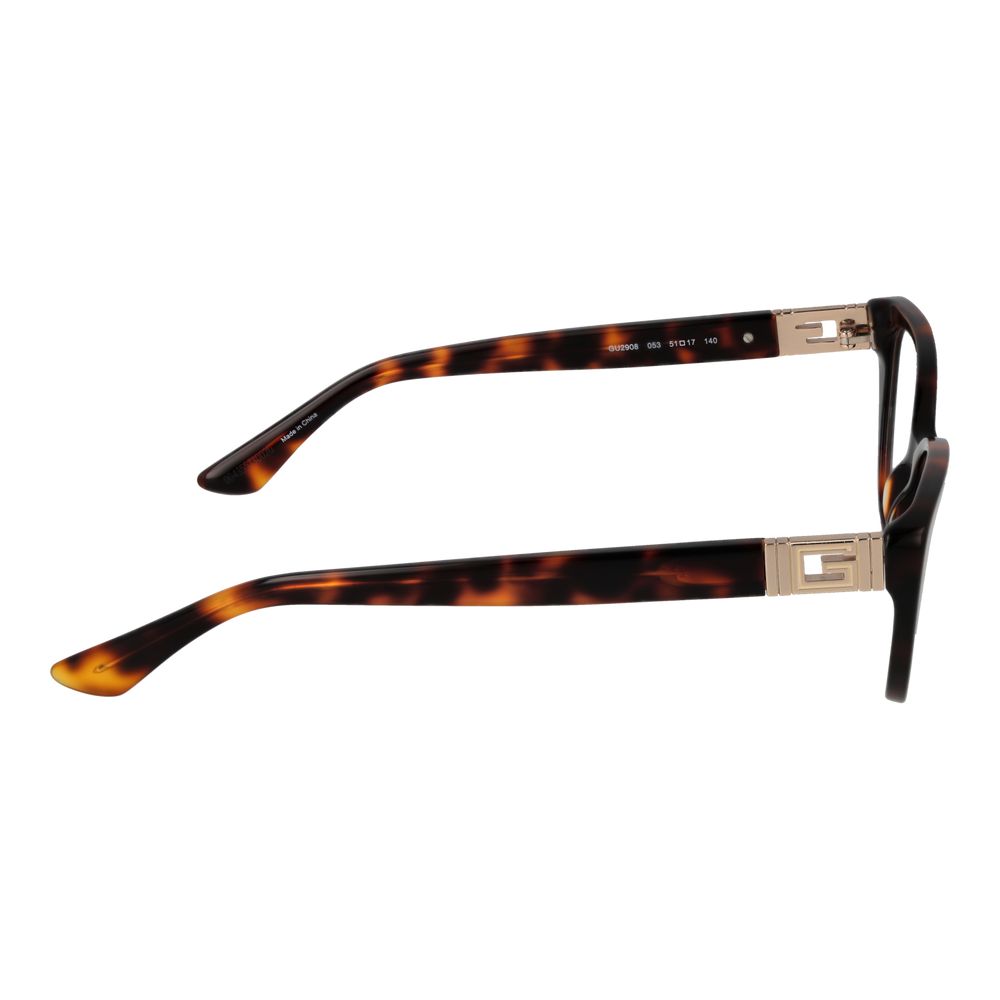 Side view of Guess Brown Women Glasses Frame with full-rim cat eye style and plastic material.