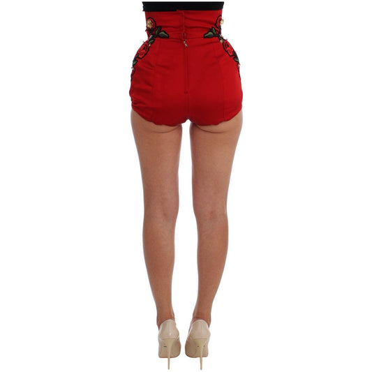 Dolce & Gabbana Red Silk Crystal Roses Shorts SIG20120-3