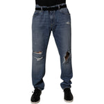Dolce & Gabbana Blue Tattered Cotton Straight Denim Jeans PAN75209-56