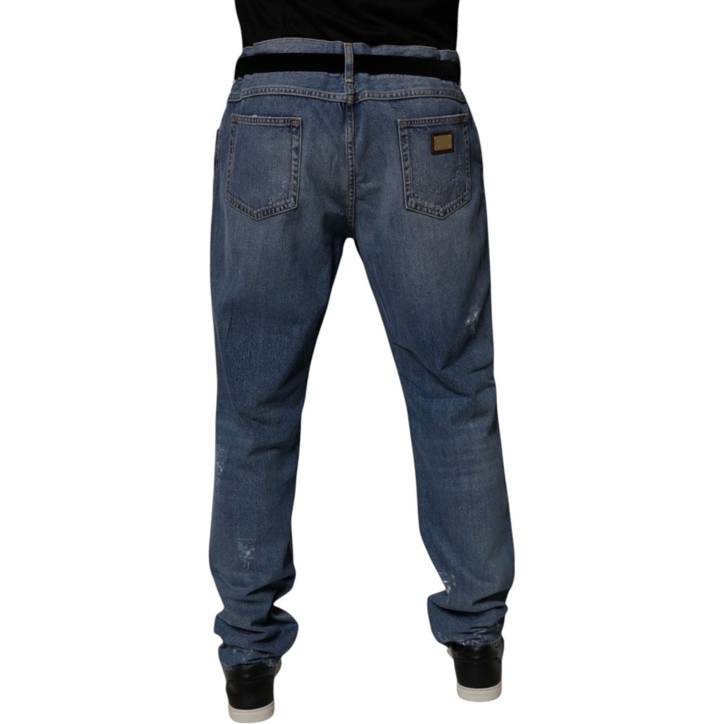 Dolce & Gabbana Blue Tattered Cotton Straight Denim Jeans PAN75209-56