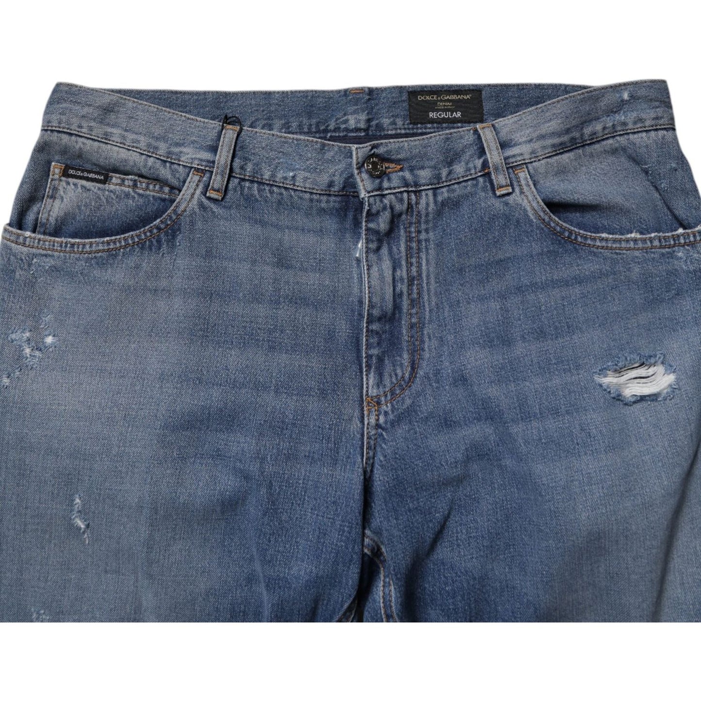 Dolce & Gabbana Blue Tattered Cotton Straight Denim Jeans PAN75209-56