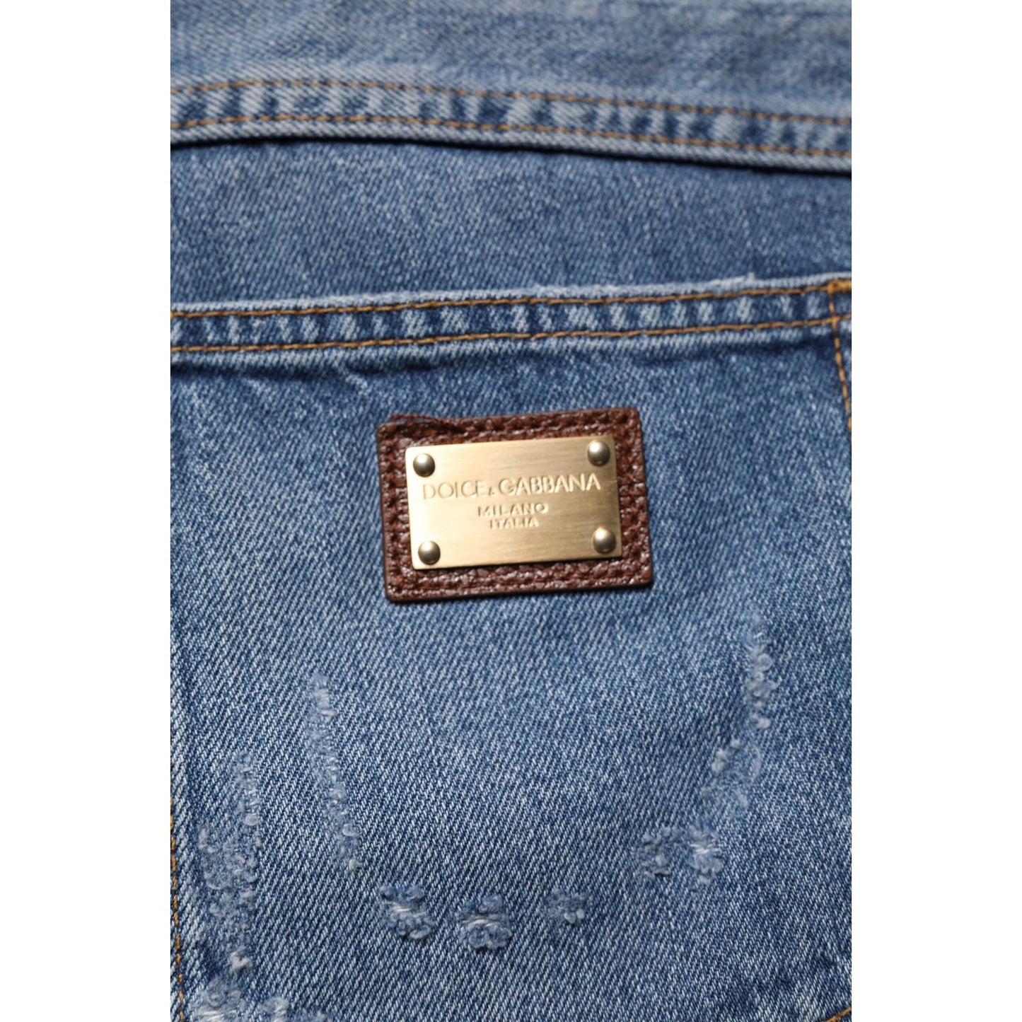 Dolce & Gabbana Blue Tattered Cotton Straight Denim Jeans PAN75209-56