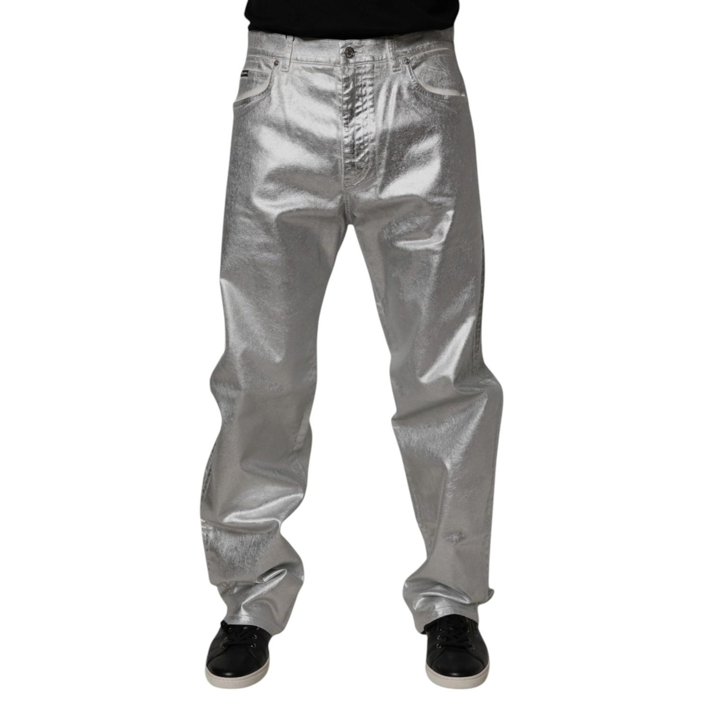 Dolce & Gabbana Metallic Silver Cotton Straight Denim Jeans