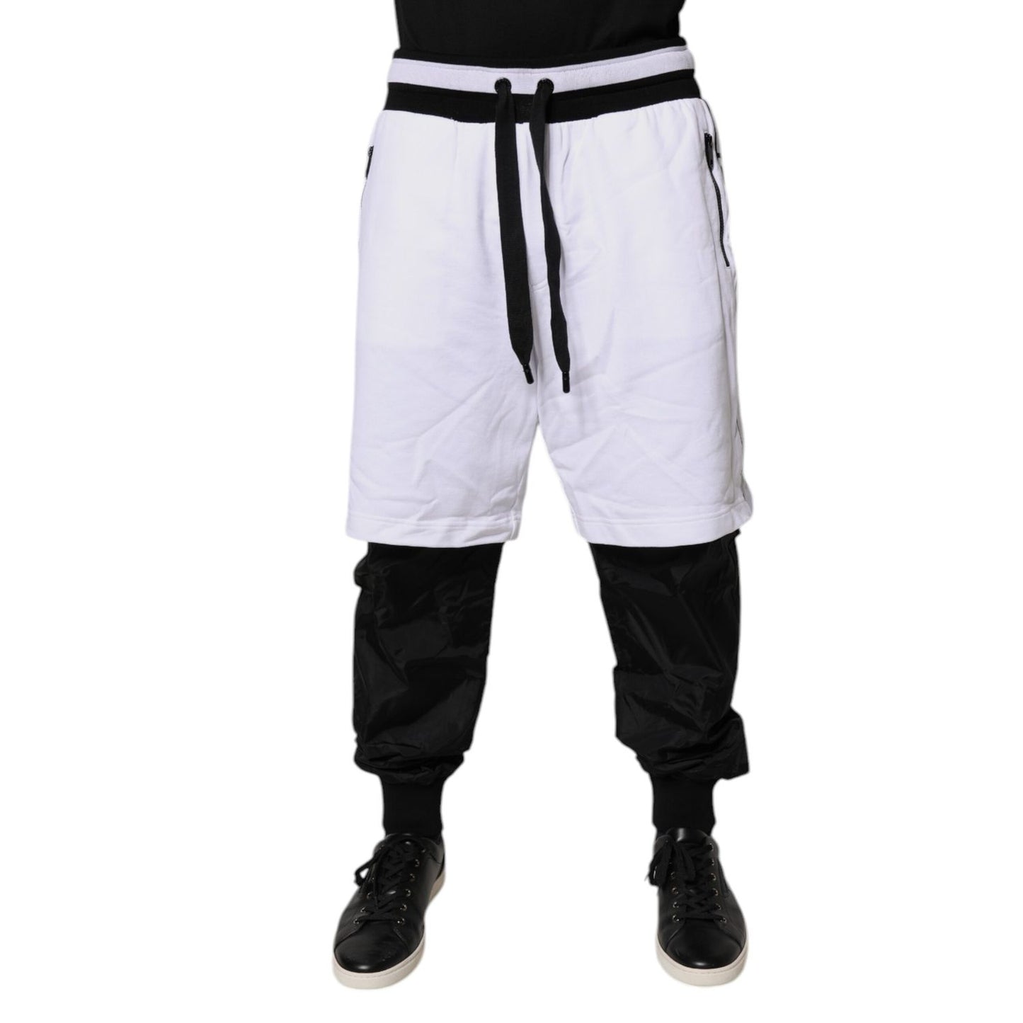 Dolce & Gabbana Black White Cotton Layered Sweatpants Pants