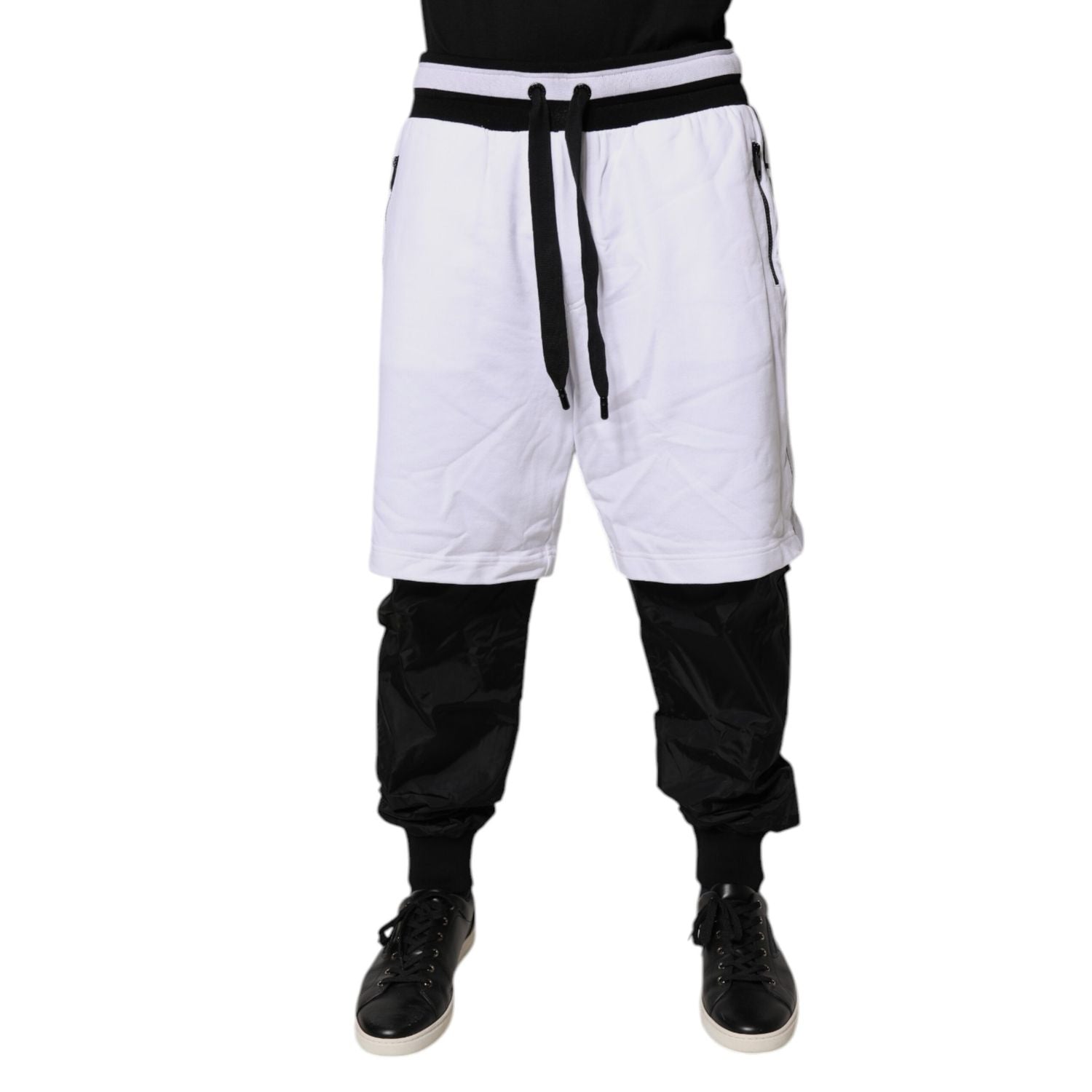 Dolce & Gabbana Black White Cotton Layered Sweatpants Pants