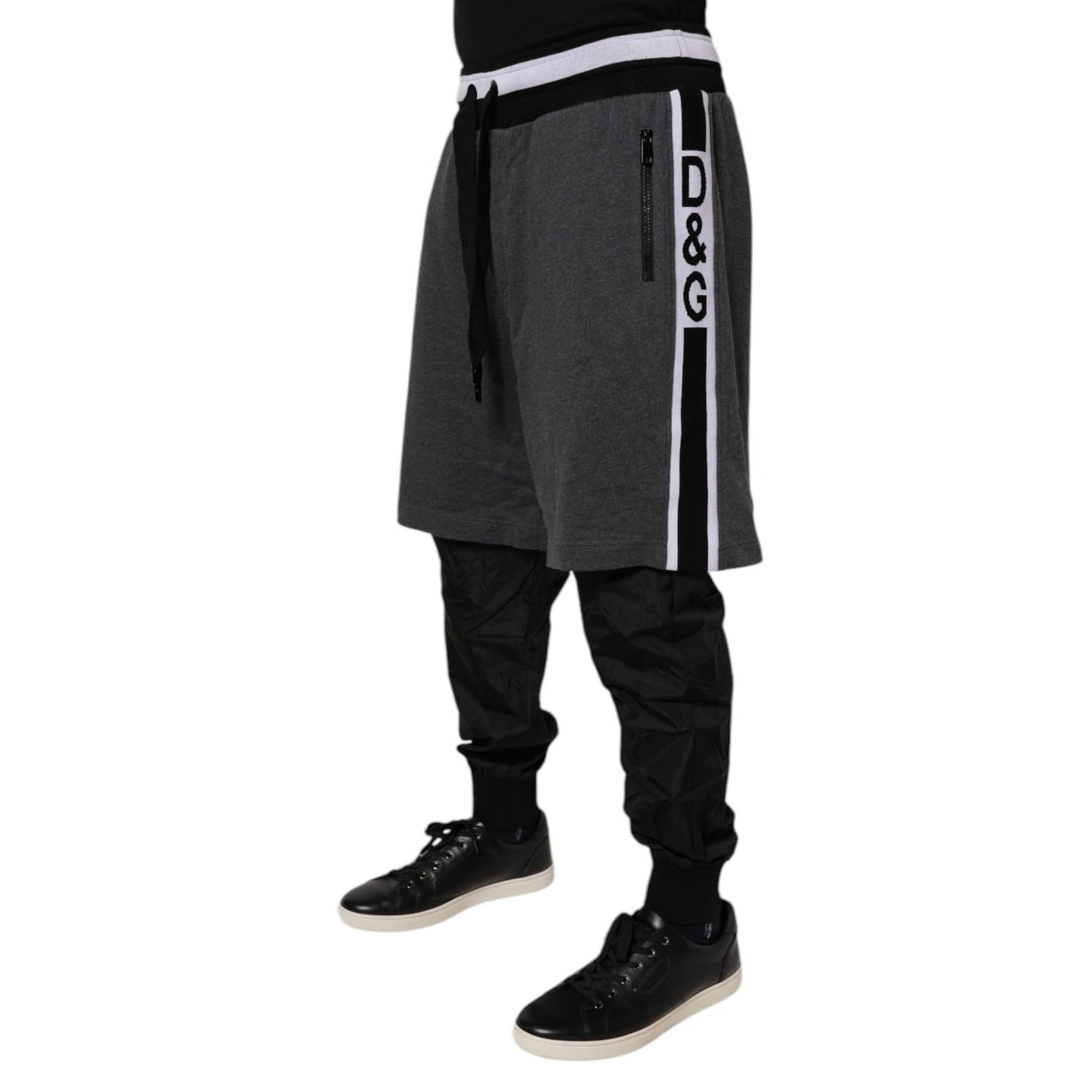 Dolce & Gabbana Black Gray Cotton Layered Men Sweatpants Pants