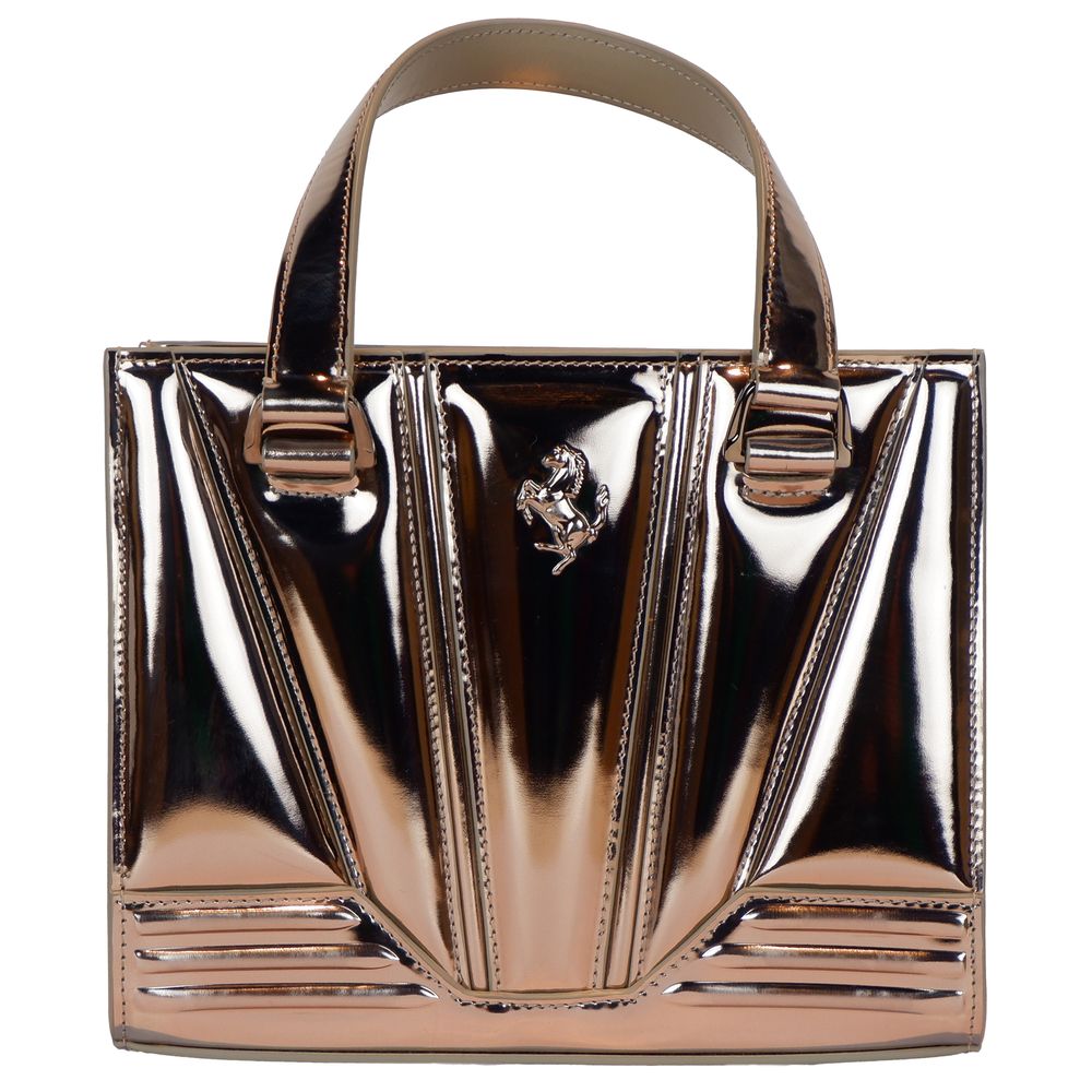 Ferrari Metallic Grey Leather Women Handbag