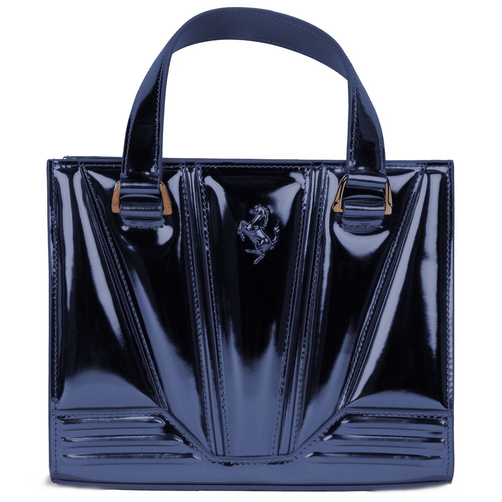 Ferrari Metallic Blue Leather Women Handbag