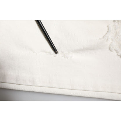 Dolce & Gabbana White Tattered Graffiti Skinny Denim Jeans