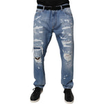 Dolce & Gabbana Blue Tattered Straight Cotton Denim Jeans PAN76174-52