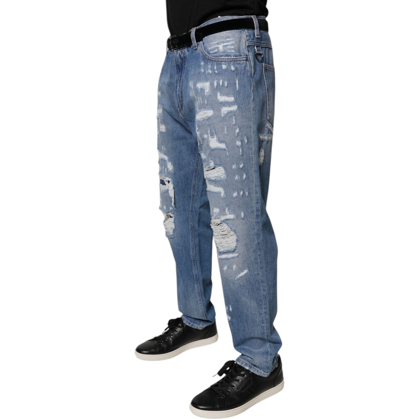 Dolce & Gabbana Blue Tattered Straight Cotton Denim Jeans PAN76174-52
