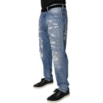 Dolce & Gabbana Blue Tattered Straight Cotton Denim Jeans PAN76174-52