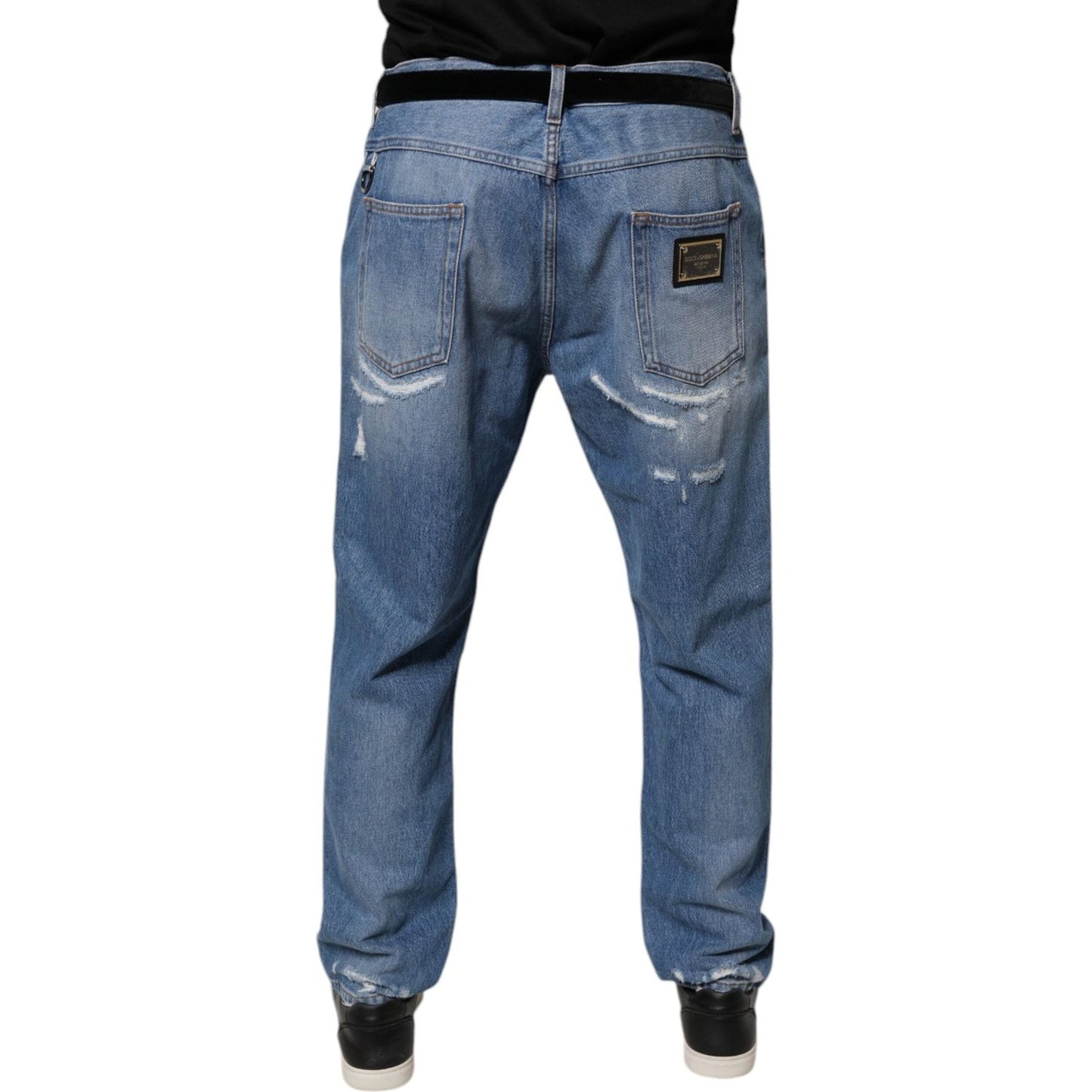 Dolce & Gabbana Blue Tattered Straight Cotton Denim Jeans PAN76174-52