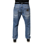 Dolce & Gabbana Blue Tattered Straight Cotton Denim Jeans PAN76174-52