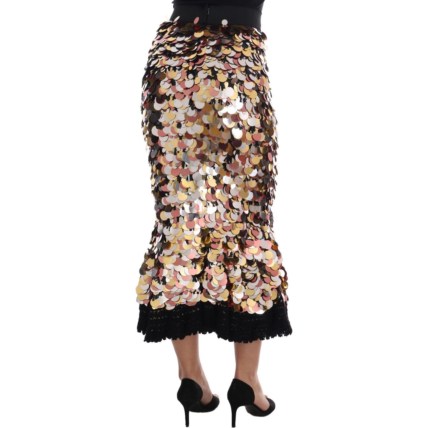 Dolce & Gabbana Gold Sequined Peplum High Waist Skirt