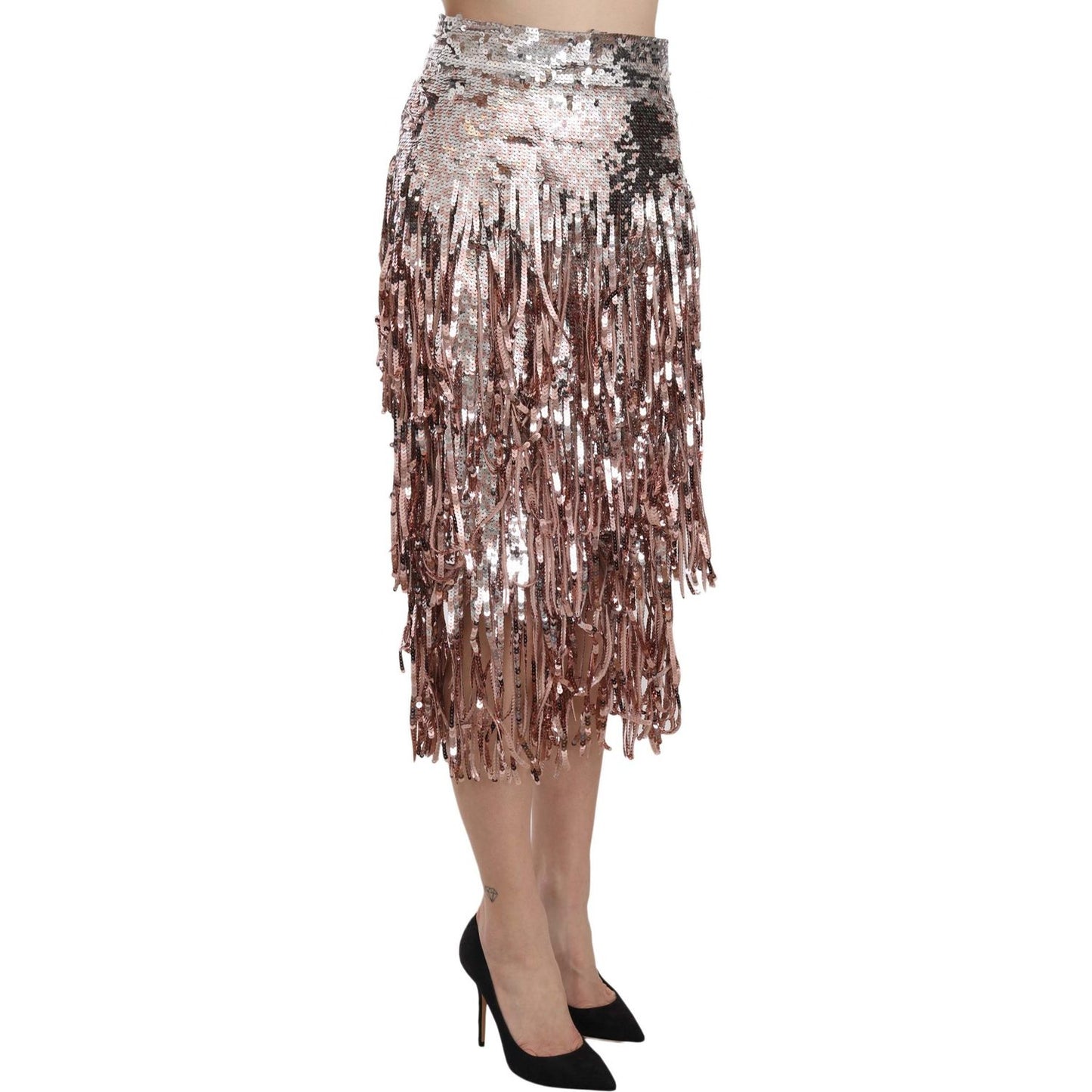 Dolce & Gabbana Sequin Embellished Fringe Midi Pencil Skirt
