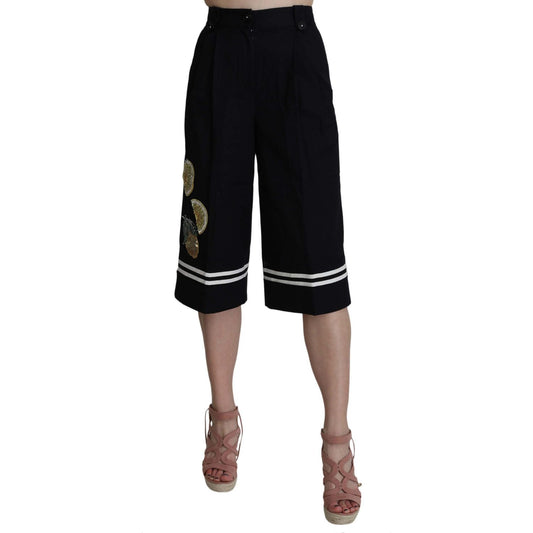 Dolce & Gabbana Black Cotton Cropped Embellished Pants SKI1180-36