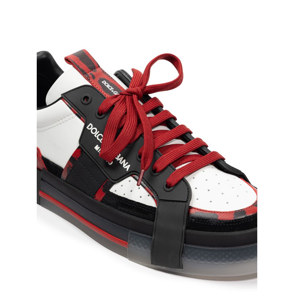 Dolce & Gabbana Black And White Leather Low Top Sneakers