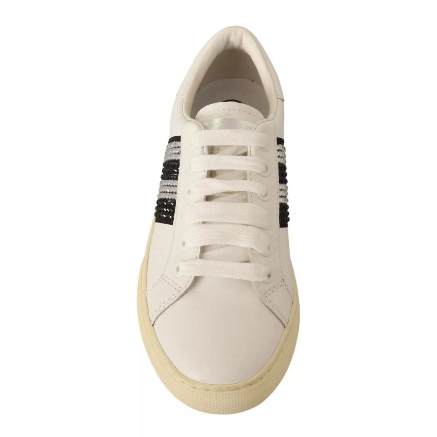 Marc Jacobs White Leather Crystal Embellished Sneakers Shoes