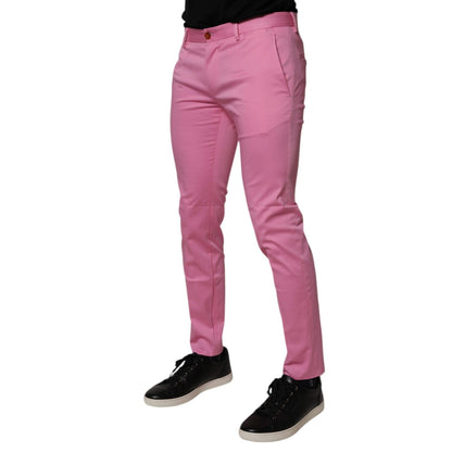 Dolce & Gabbana Pink Cotton Slim Fit Men Dress Formal Pants