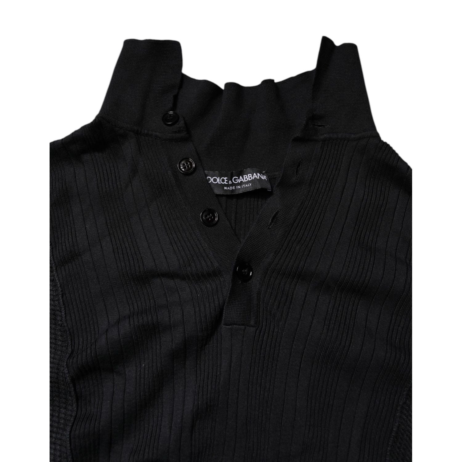 Dolce & Gabbana Black Heraldic Silk Buttoned Pullover Sweater