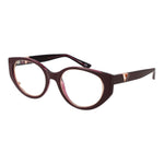 Guess Burgundy Women Glasses Frame with cat eye style, full-rim burgundy plastic frame, and demo lenses, size 52-20-140 with case.
