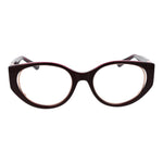 Guess Burgundy Women Glasses Frame in full-rim cat eye style, burgundy color with plastic lenses and frame, front view.