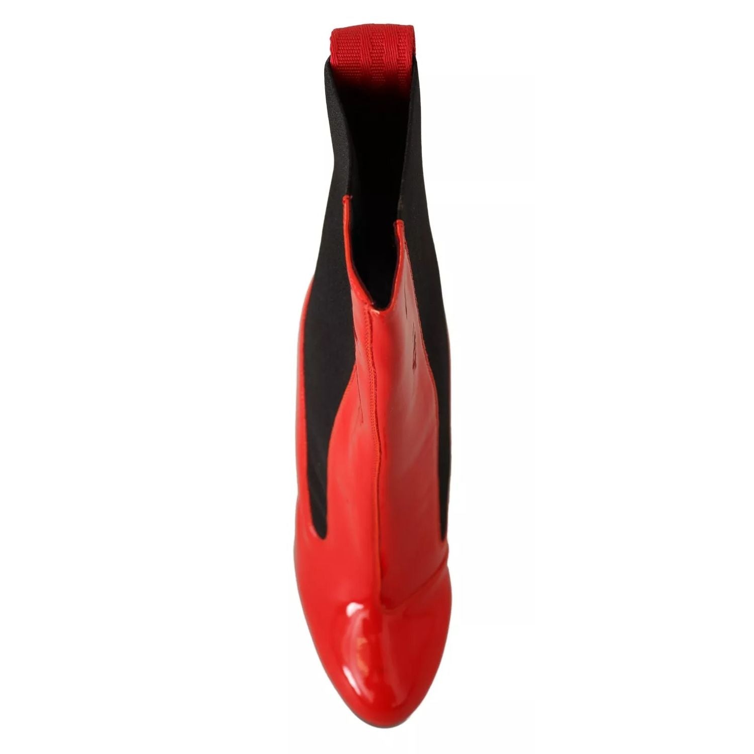 GCDS Red Leather Black Fabric Logo Heel Ankle Boots Shoes