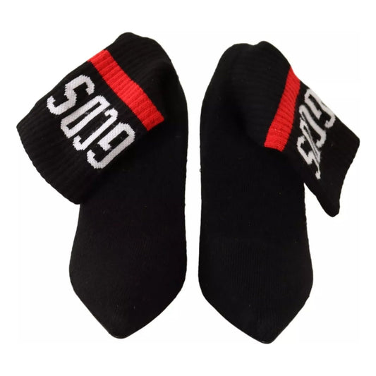 GCDS Black Suede Logo Socks Block Heel Ankle Boots Shoes LA9413-36