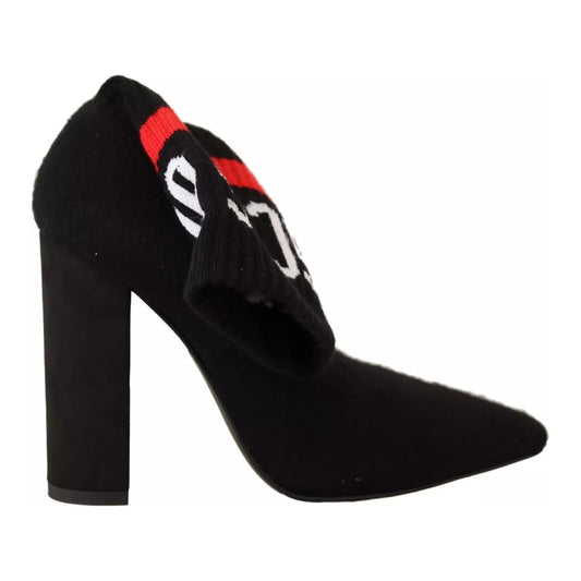 GCDS Black Suede Logo Socks Block Heel Ankle Boots Shoes LA9413-36