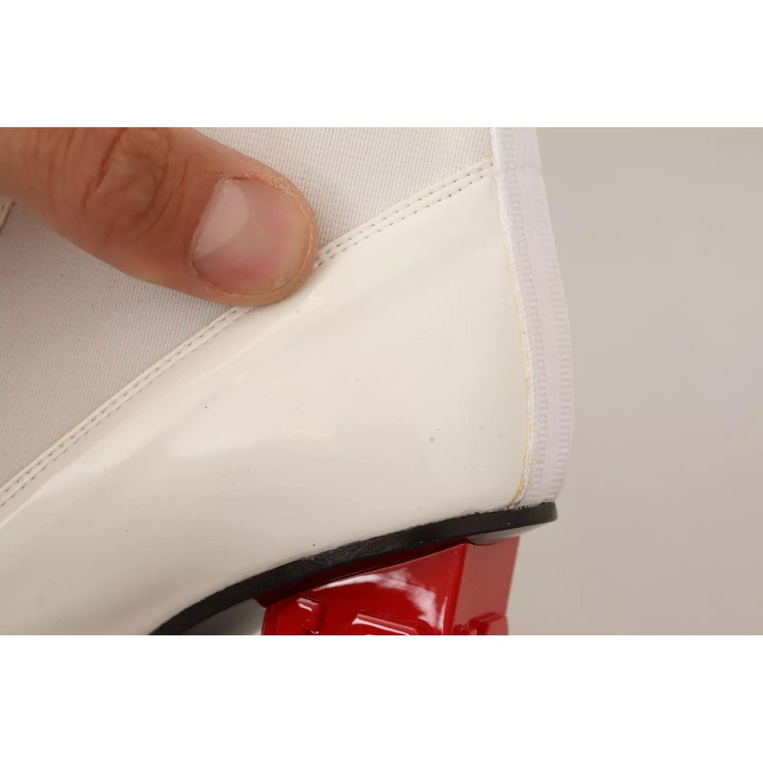 GCDS White Leather Fabric Red Logo Heel Ankle Boots Shoes