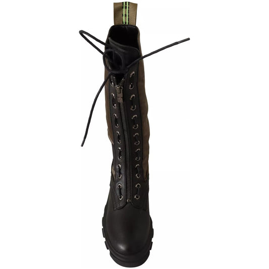 Gaelle Black Green High Combat Boots Lace Up Military Shoes LA9471-36