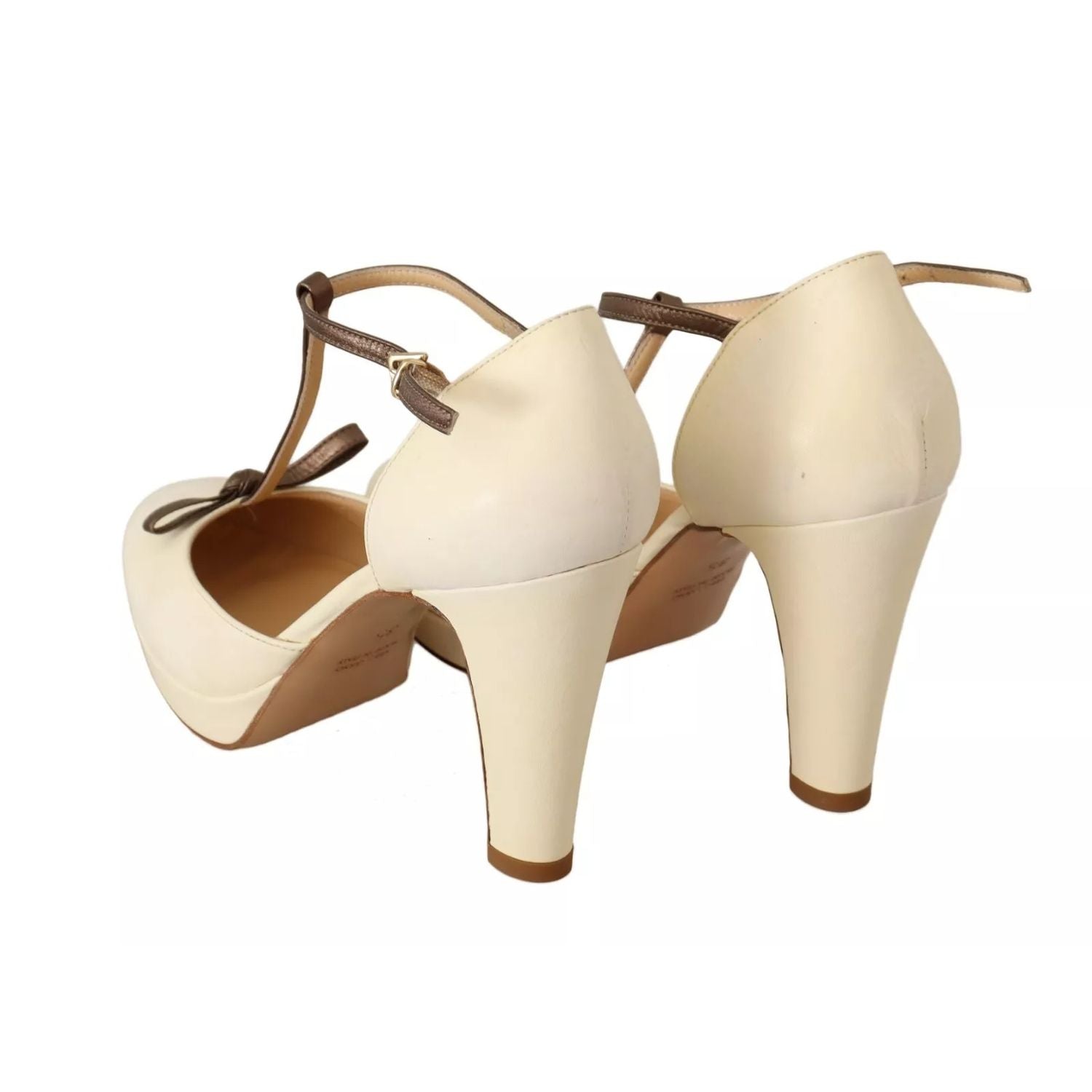 SERGIO LEVANTESI Off White Leather T-Strap Heels Sandals Shoes