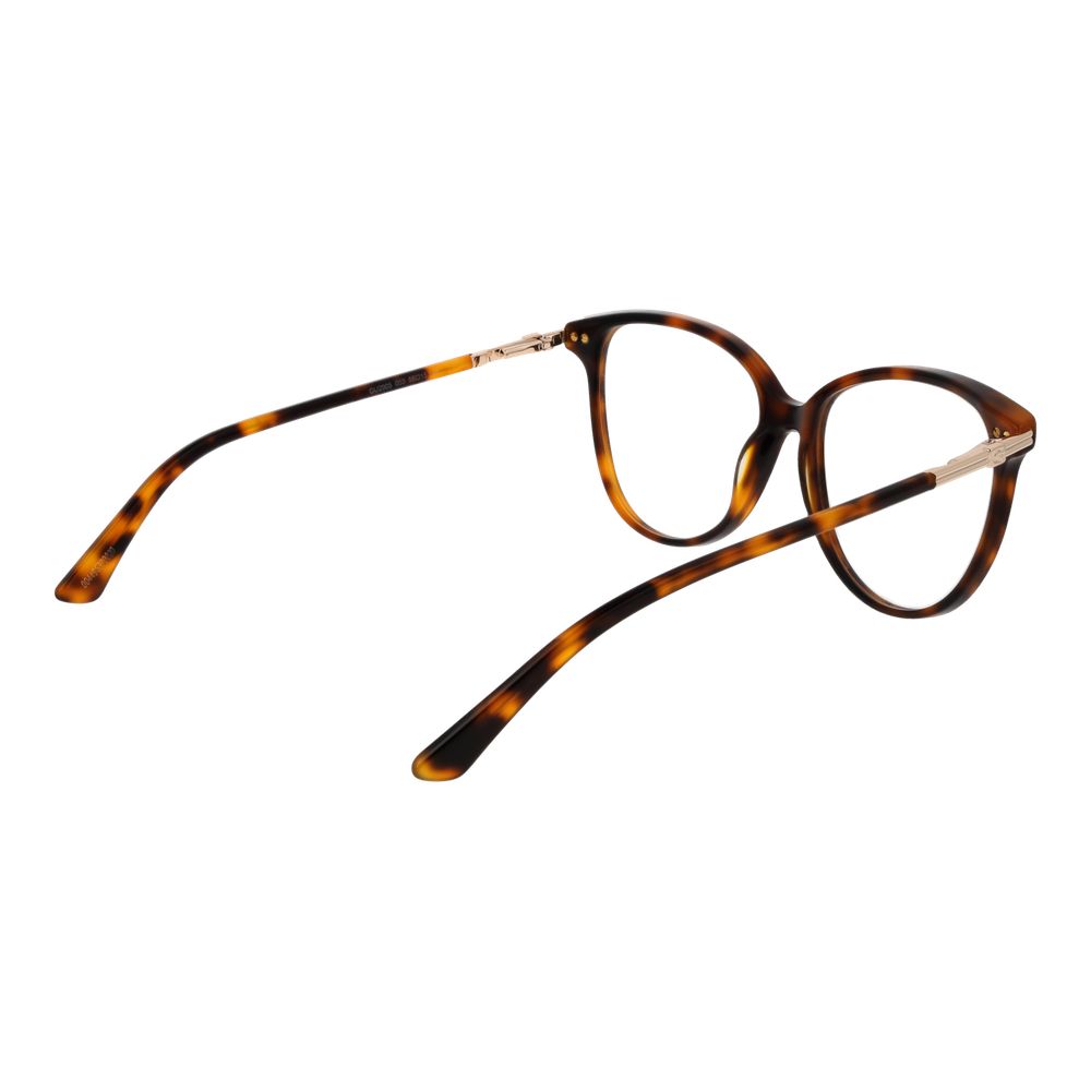 Guess Brown Women Glasses Frame in acetate, cat eye full-rim design with demo lenses, 55-15-140 dimensions. Includes branded case.