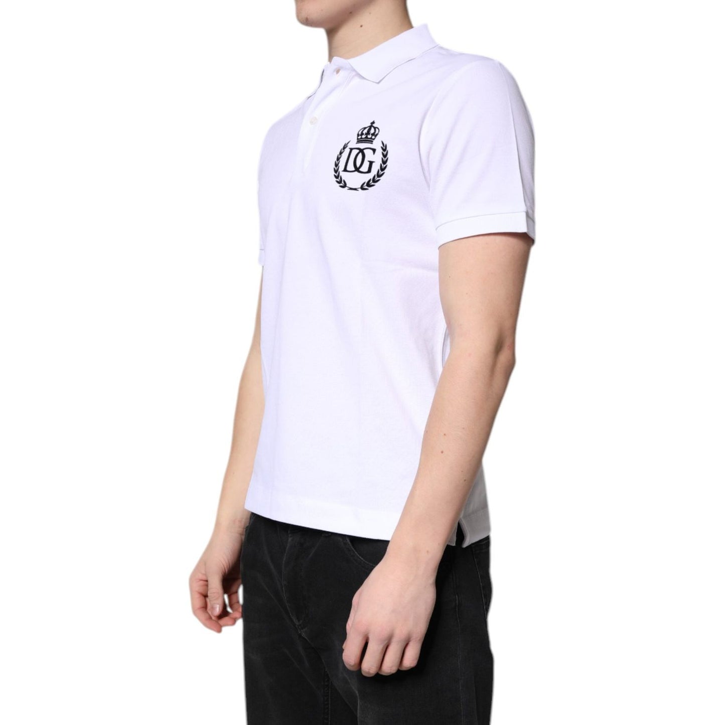 Dolce & Gabbana White Cotton Crown Collared Men Polo T-shirt TSH90006-44