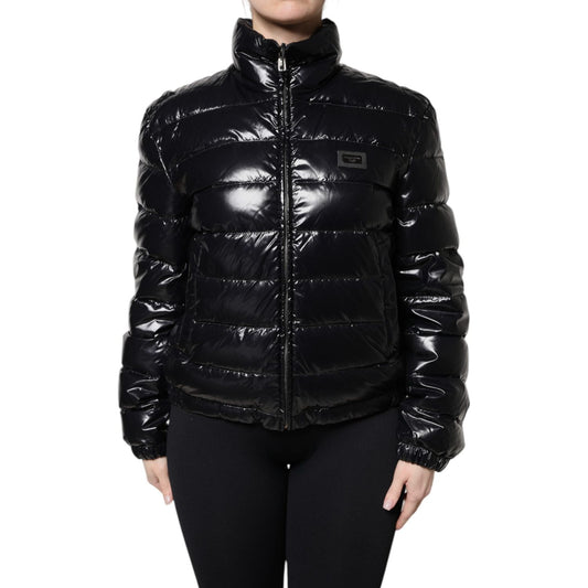 Dolce & Gabbana Black Logo Plaque Full Zip Puffer Jacket JKT41376-42