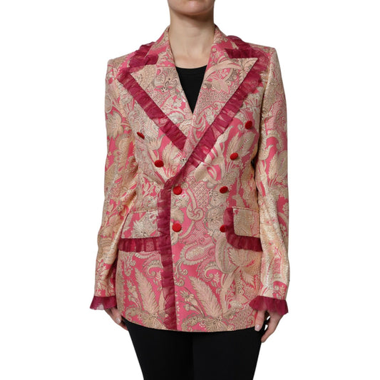Dolce & Gabbana Pink Gold Jacquard Nylon Coat Blazer Jacket JKT41385-36